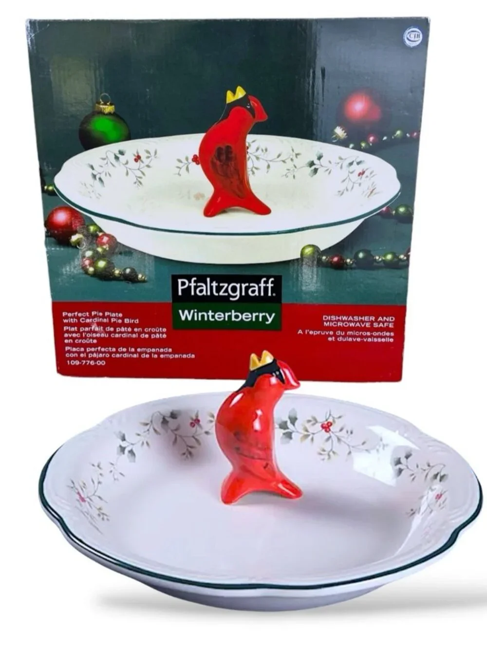 Pfaltzgraff Winterberry Perfect Pie Plate 10 1/2” Cardinal Pie Bird Retired NIB